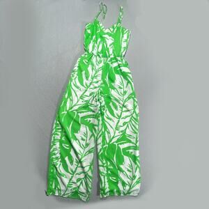 Lilly Pulitzer Jumpsuit Women XS Wide Leg Green White Tropical Summer Resortwear